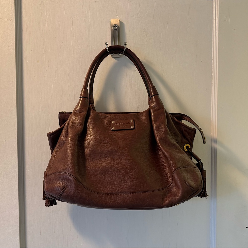Kate Spade Leather Handbag, cognac brown with gold hardware